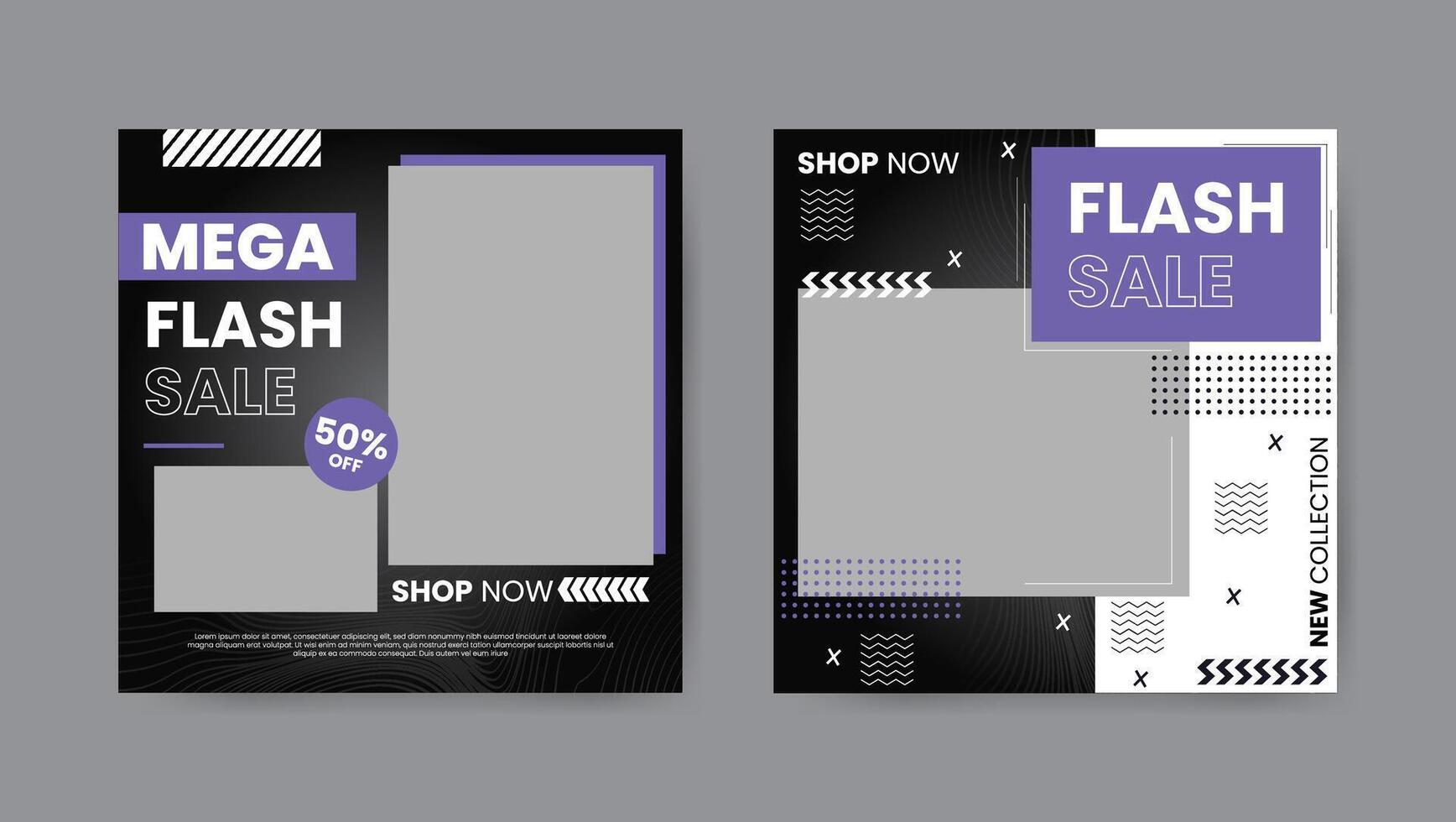 Collection of trendy sale discount social media post templates. Square banner design background. vector