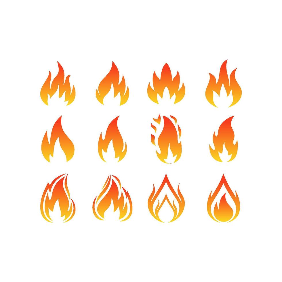 Set of Fire logo vector, icon, symbol, illustration design template. Isolated on white background. vector