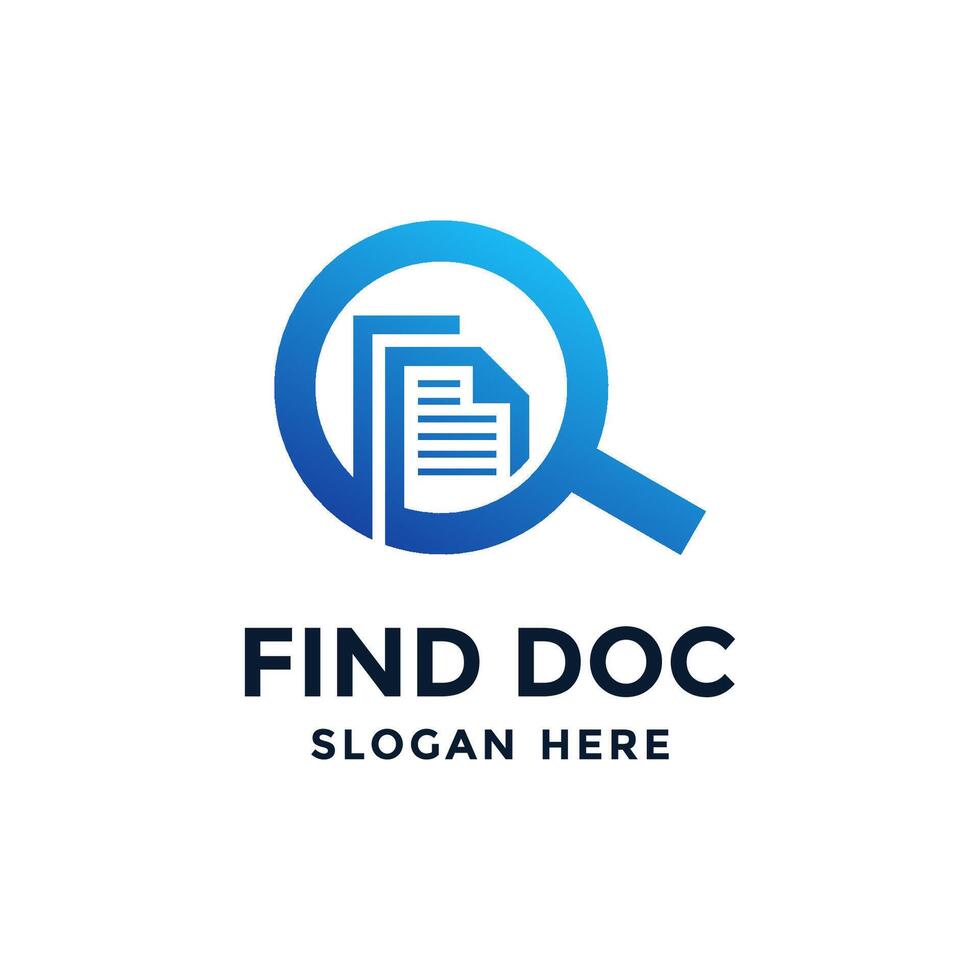 Review search logo design template. Magnifying glass icon with document paper sheet combination. Concept of analysing, correcting, evaluating, surveying, etc. vector