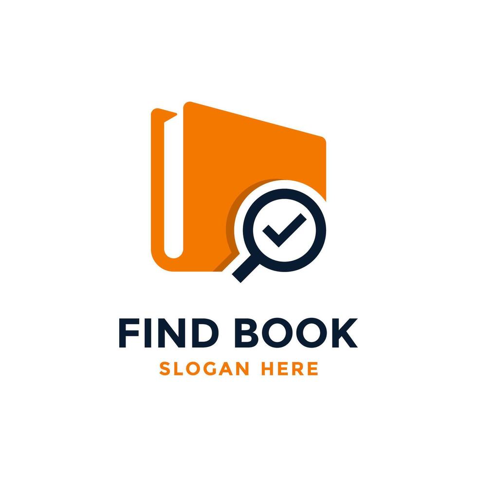 Find book logo design template. Book icon with magnifying glass combination. Review search symbol. Concept of analysing, correcting, evaluating, surveying, etc. vector