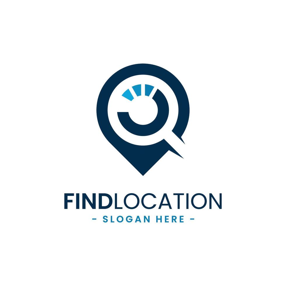 Find location logo design template. City locator.  Pointer and loupe or magnifier icon vector combination. Creative gps map point location symbol concept.