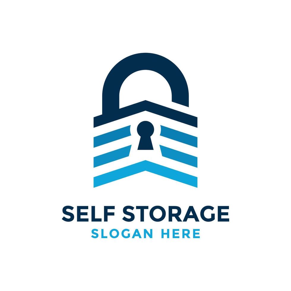 Self storage logo design template. Safe storage garage vector illustration. With concept of padlock and garage symbol combination.