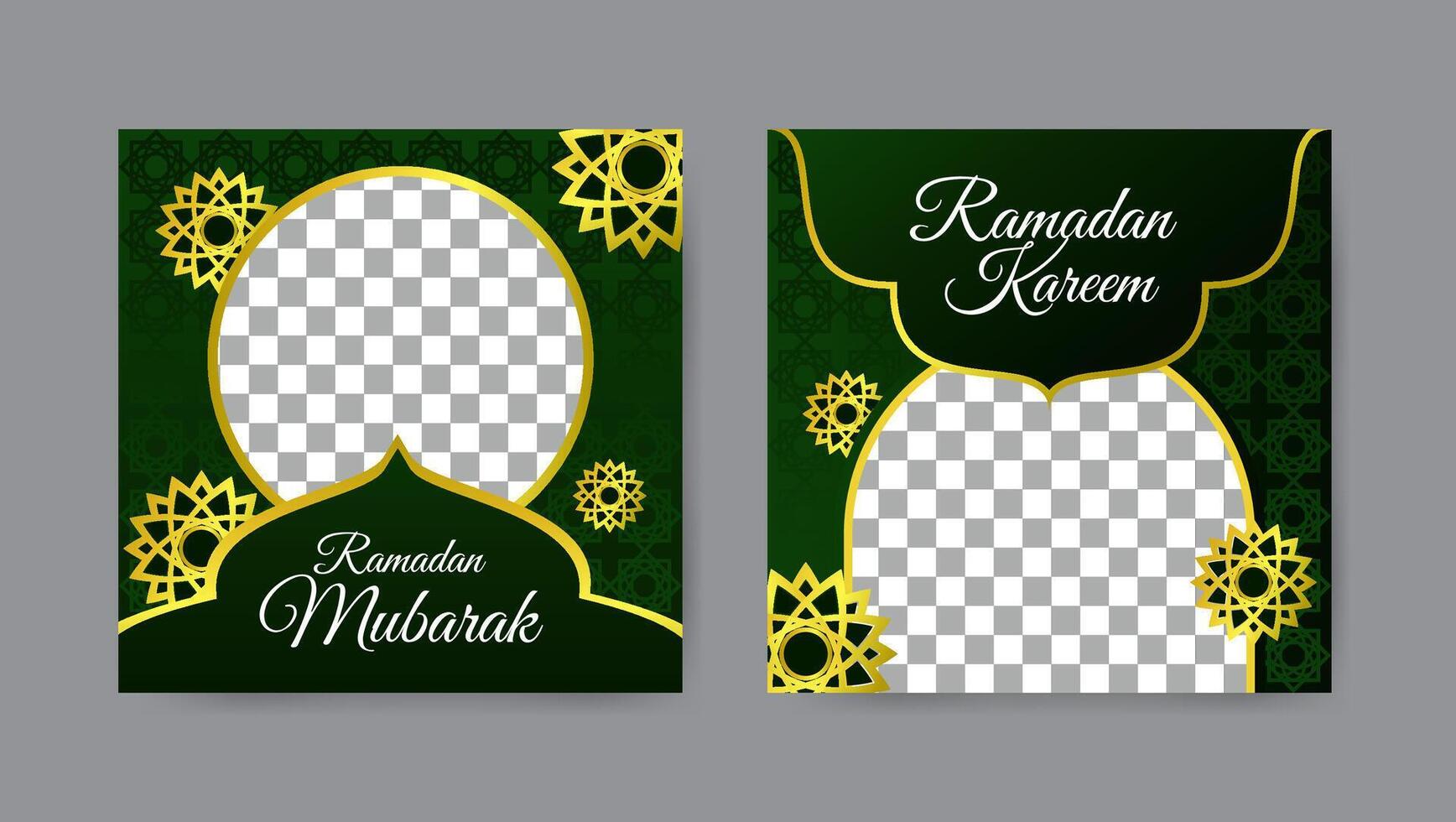 Collection of trendy ramadan kareem social media post templates. Square banner design background. vector