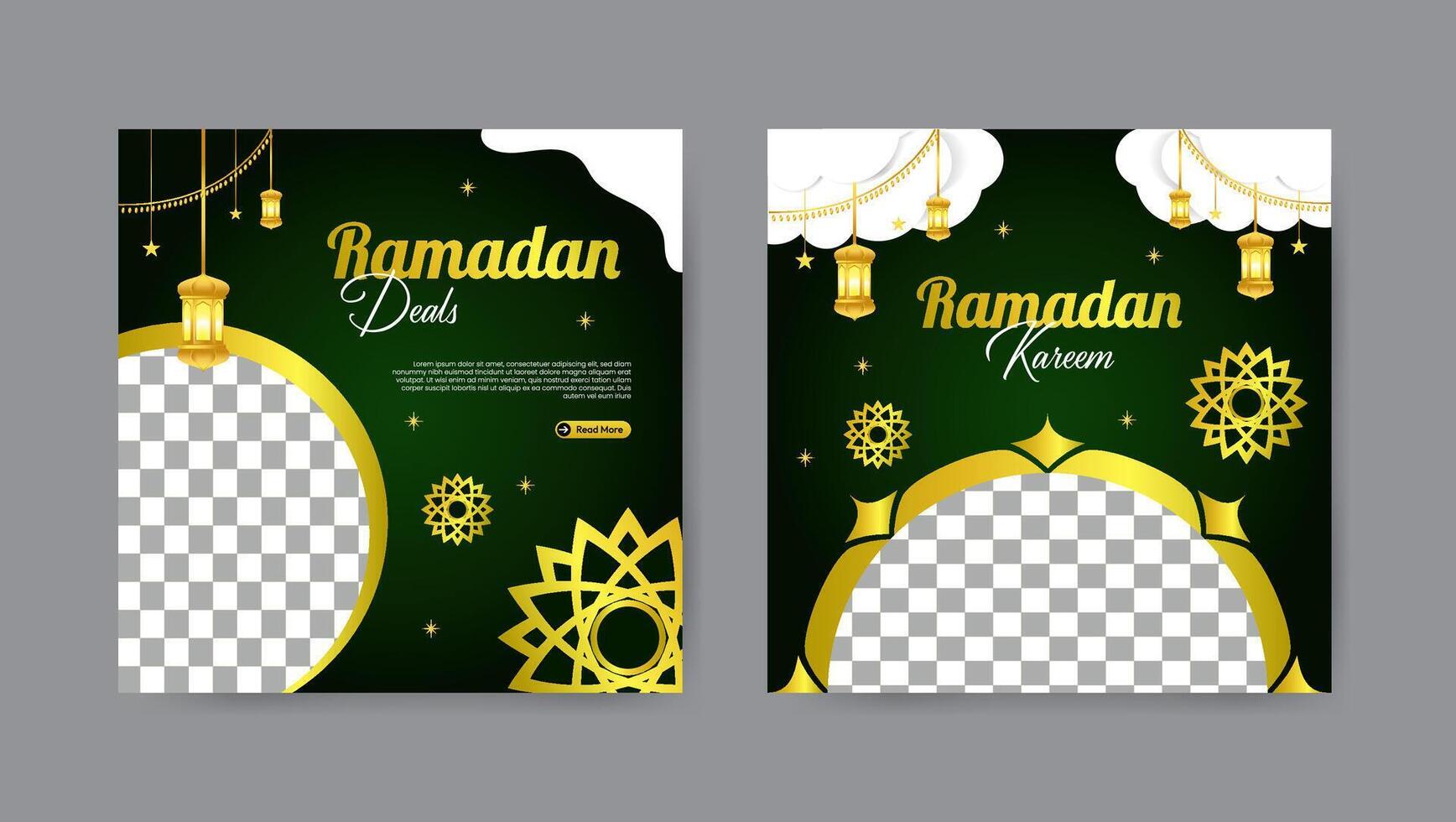 Collection of luxury ramadan sale social media post templates. Square banner design background. vector