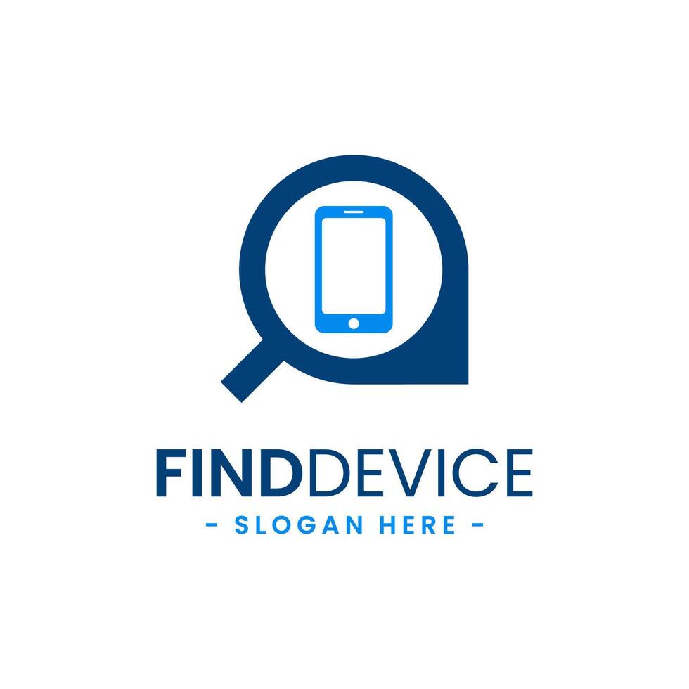 Find device logo design template. Device finder icon. Find my phone vector illustration. Modern phone location logo.