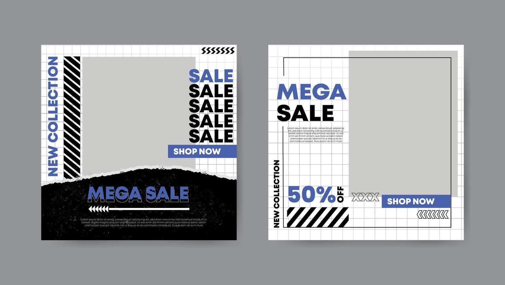 Collection of trendy sale discount social media post templates. Square banner design background. vector