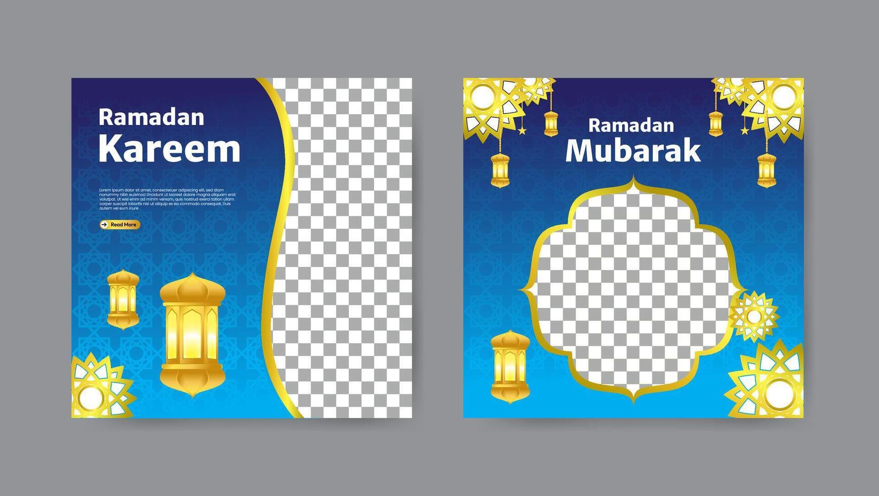 Collection of trendy ramadan kareem social media post templates. Square banner design background. vector