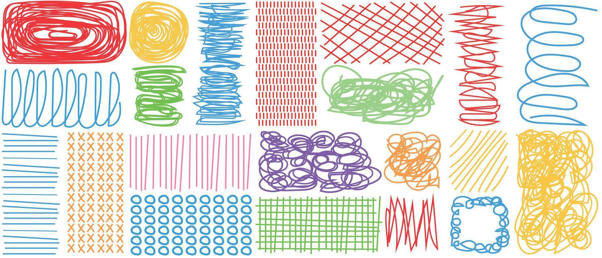 garabatear conjunto de resumen geométrico formas mano dibujado, lápiz golpes vector textura. lata ser usado para bandera, volantes, póster, para niños libro cubrir o tu otro diseños