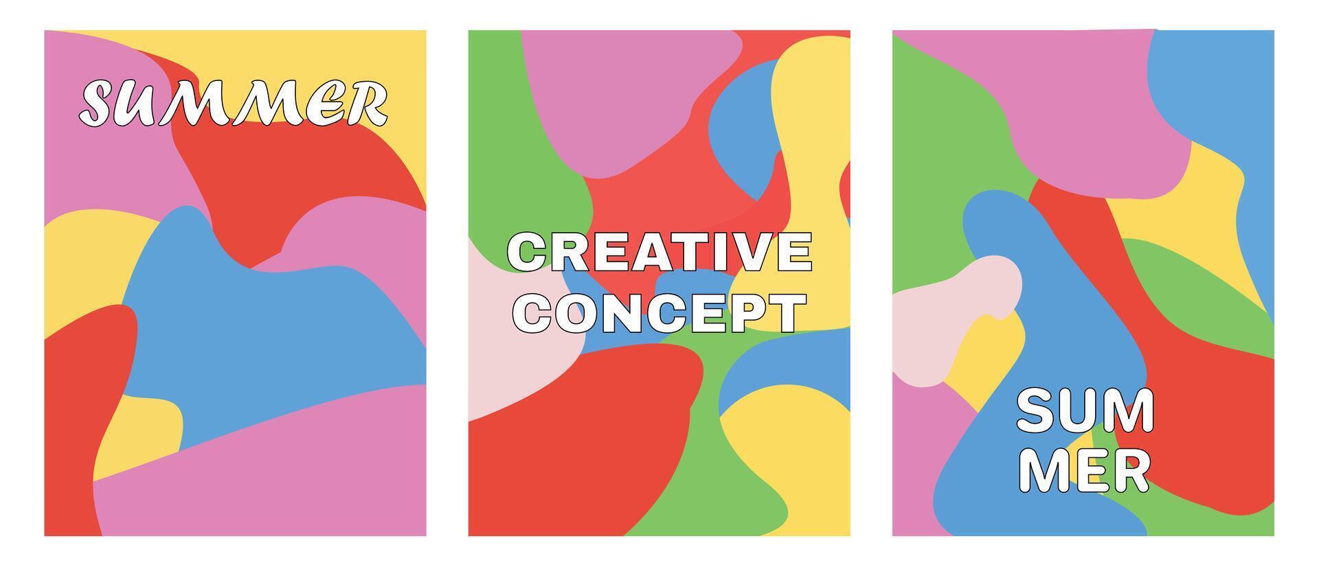 A set of bright and juicy summer cards. Creative concept. Contemporary abstract art design with fluid shapes. Vector templates for advertising, branding, banner, cover.