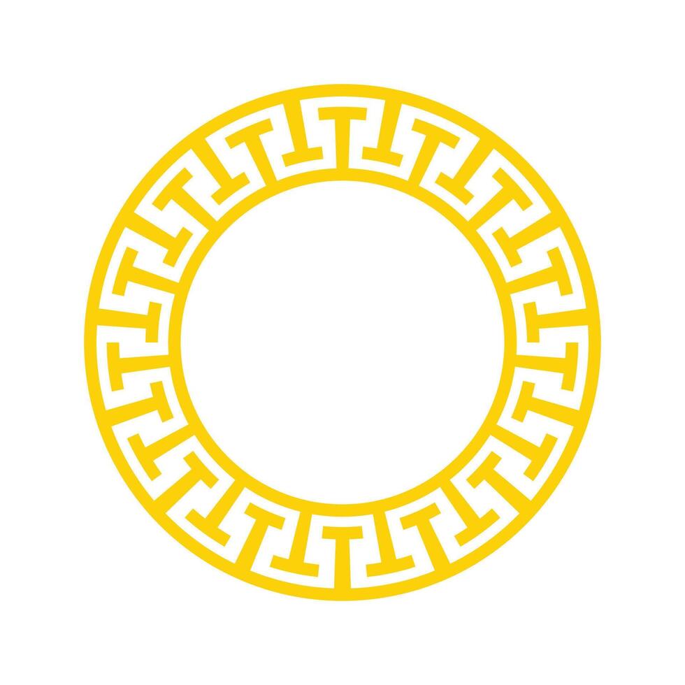Abstract yellow decorative greek meander circle frame vector label