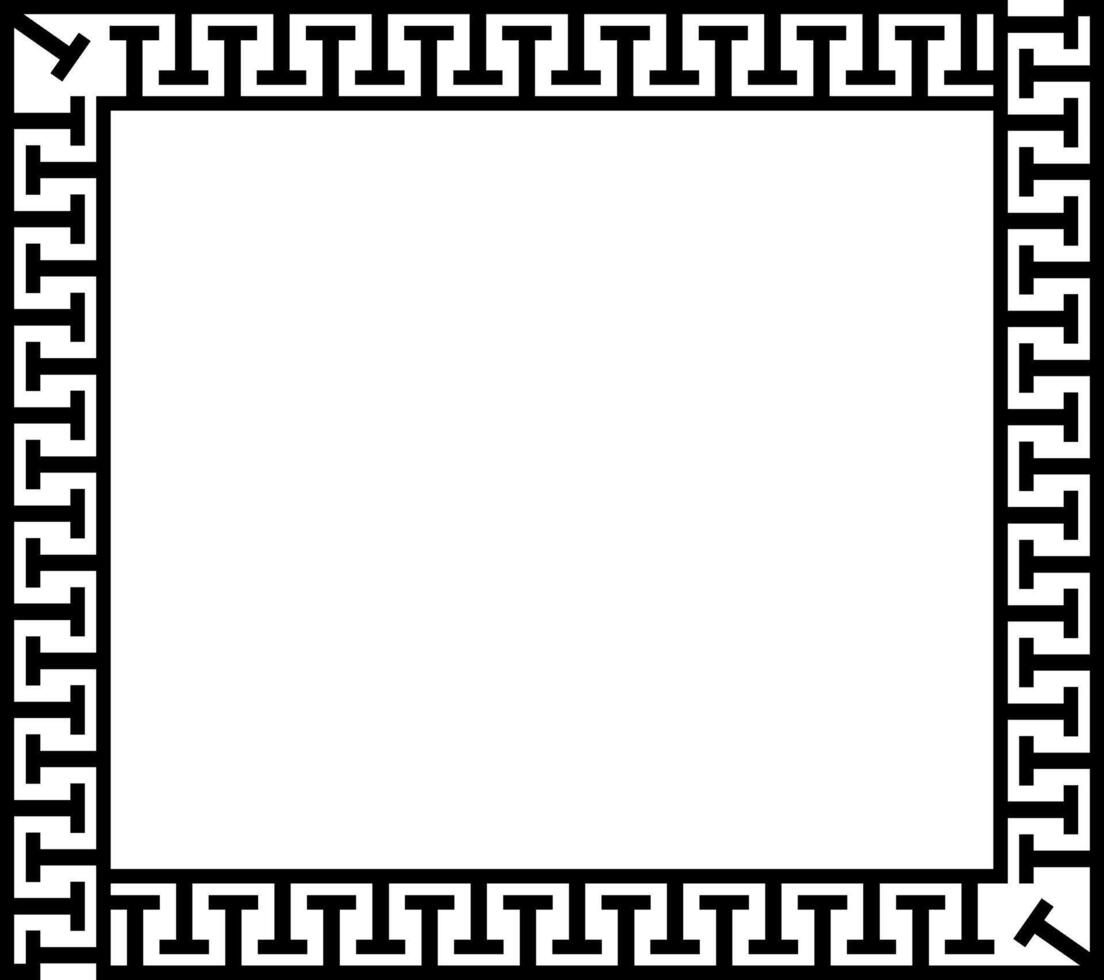 Black meander pattern greek key square page border vector ornament