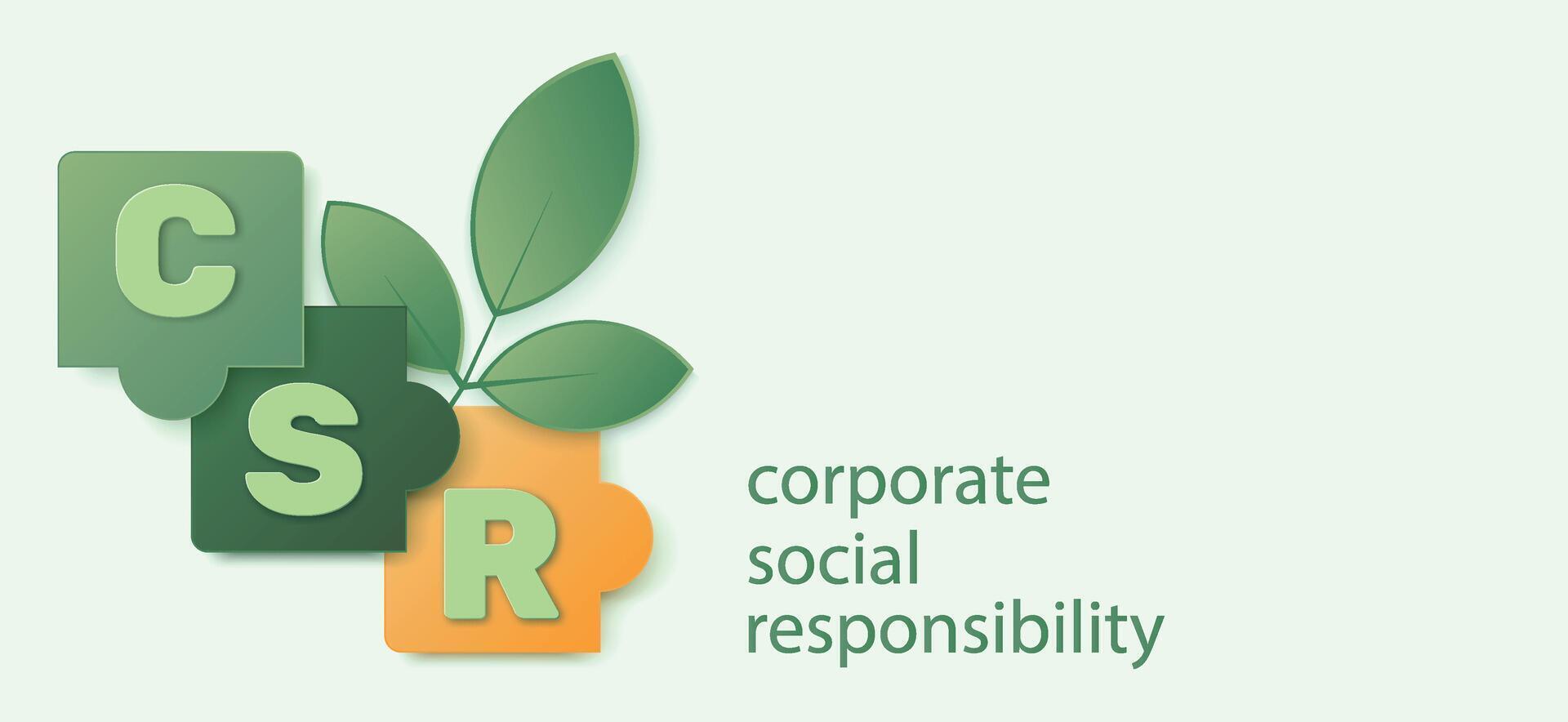 CSR concept on green vector background. Corporate social responsible icon with puzzles .Business and environment. Web Banner. Vector design