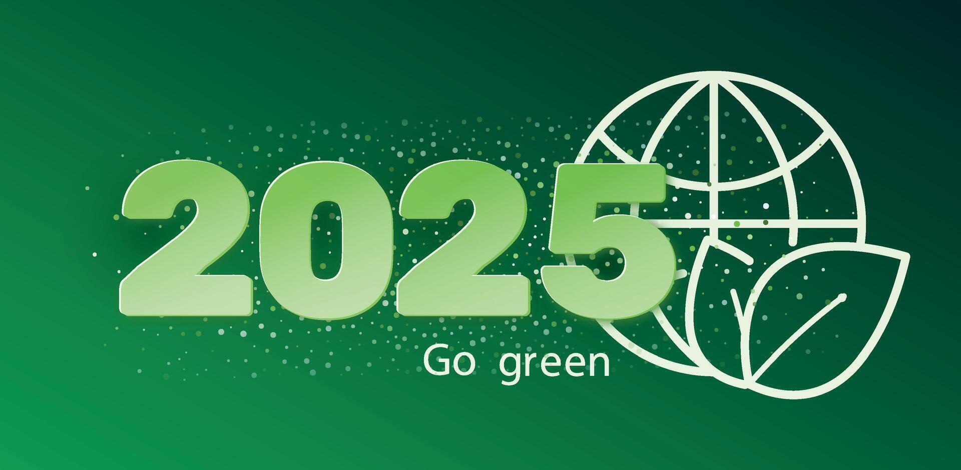 2025 contento nuevo año. sostenible desarrollo concepto. eco energía y responsable negocio. vector ilustración en verde antecedentes