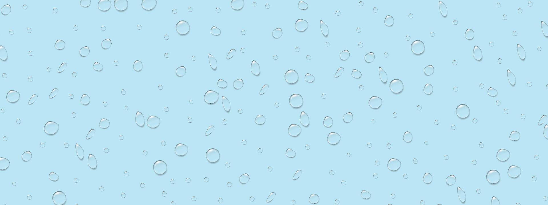 Rain splatters on the blue glass. A drop of water. Dew drops. Vector background
