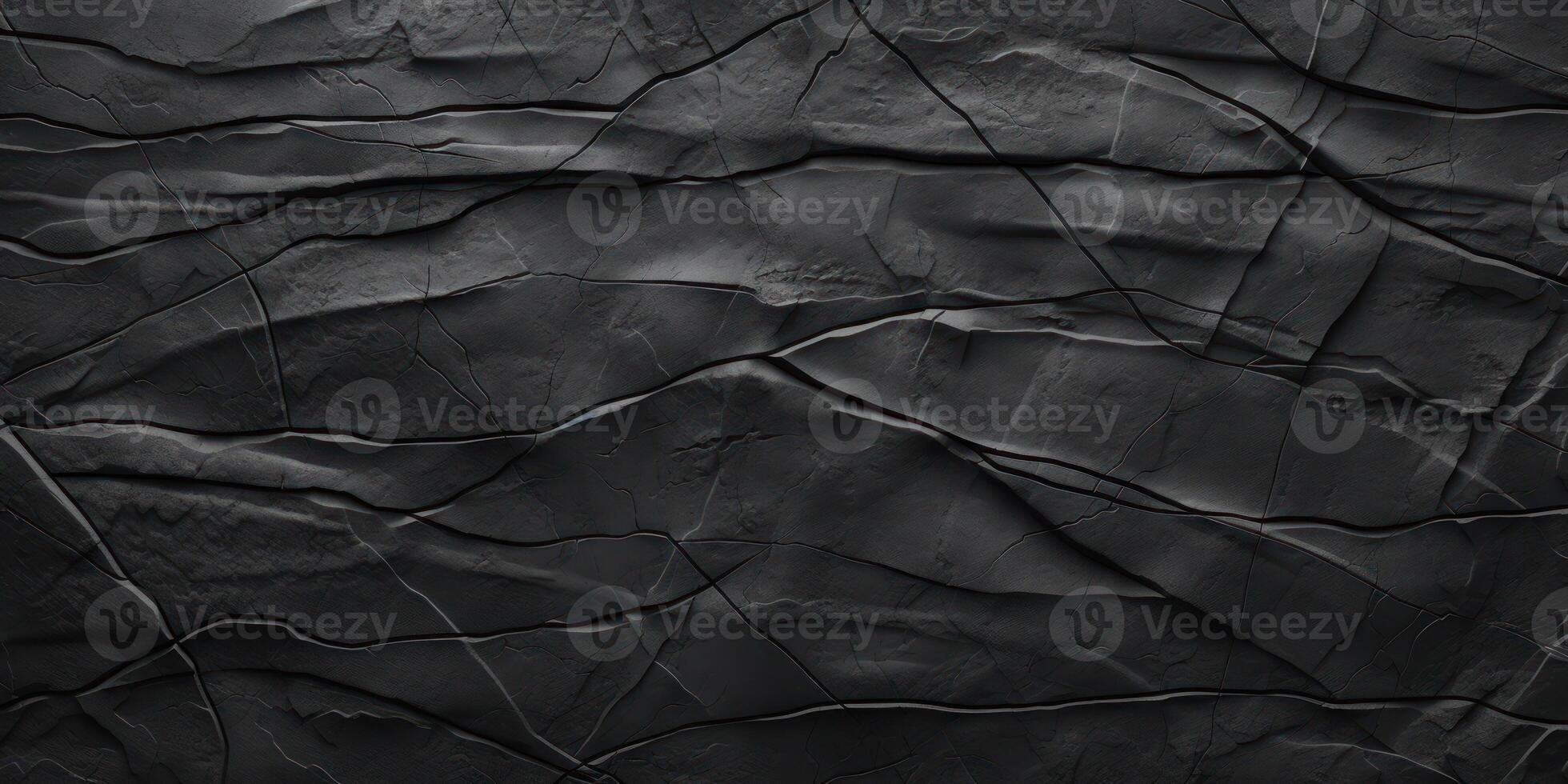 AI Generated Dark Stone Abstract Background. Black Cracked Texture Pattern. Slate, Stone, Nature Material photo