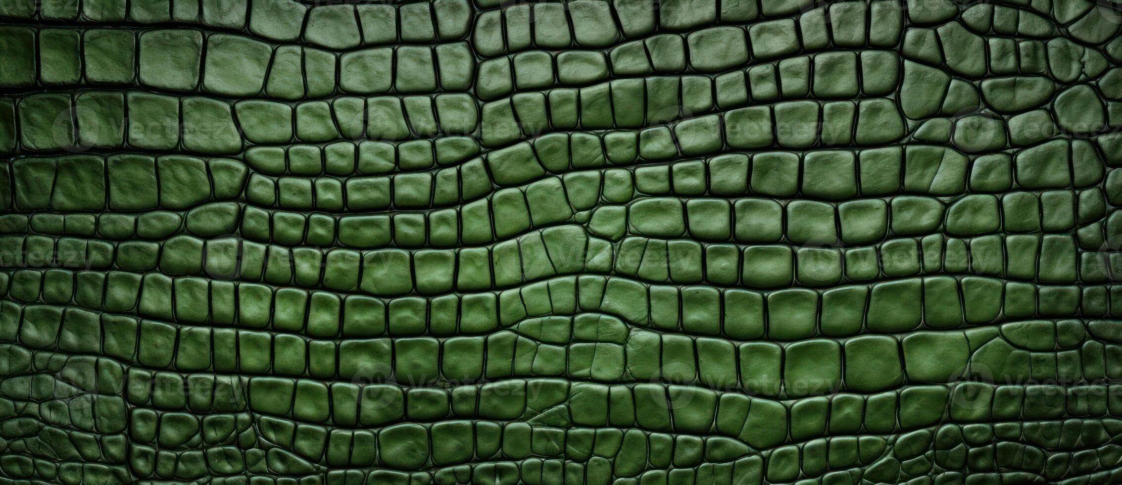 AI Generated Green Alligator Skin Pattern with Textured Scales. Crocodile Leather Background. Luxury Material. Generative AI photo