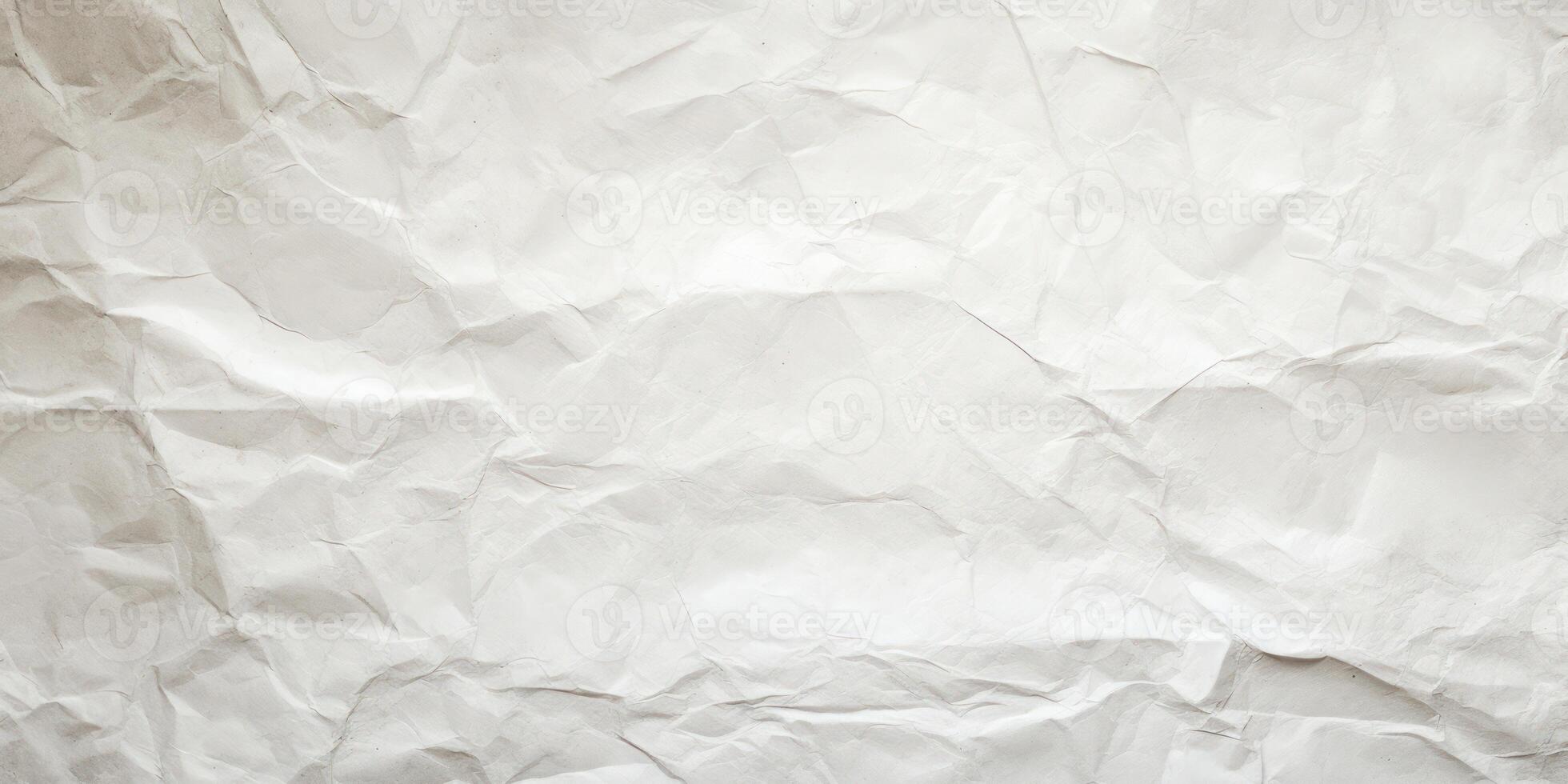 AI Generated Rough Texture Paper Sheet. Old Crumpled Blank White Page. Creased Background photo