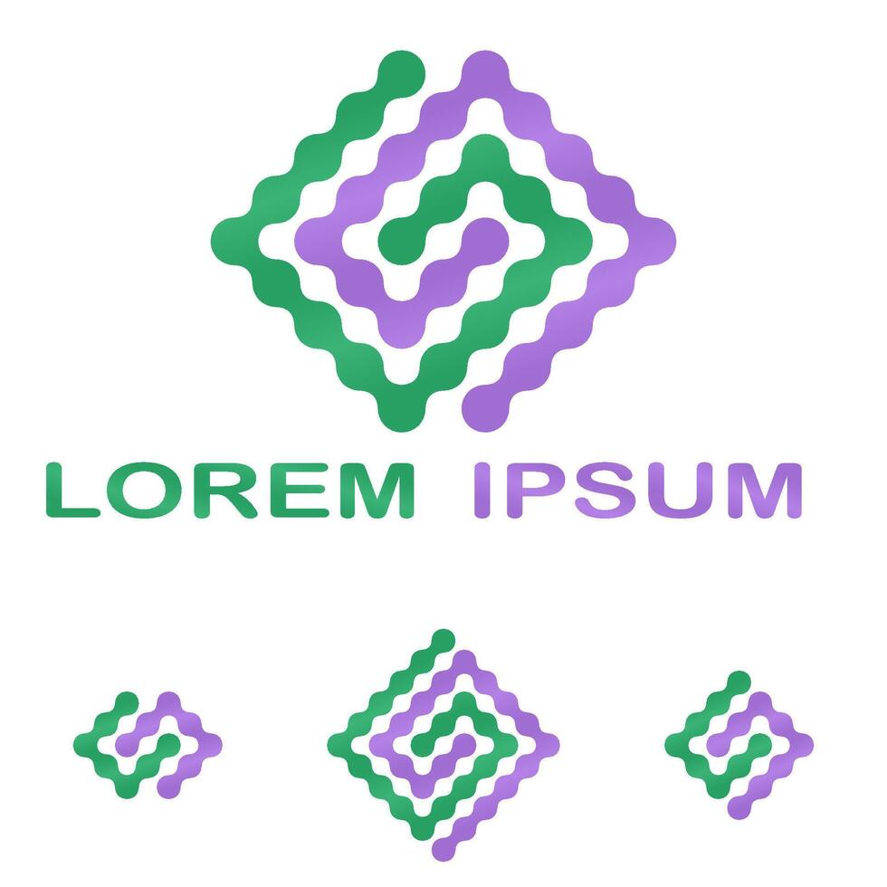 Green purple science, technology company symbol design set vector