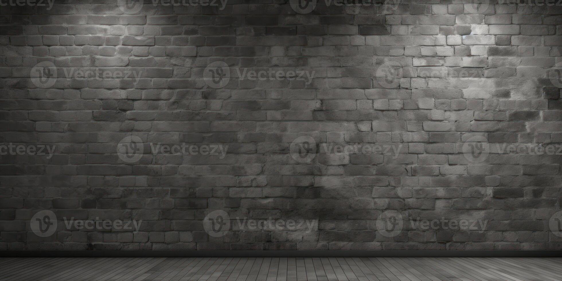 AI Generated Textured Grey Brick Wall with Grunge Details. Aged Concrete Background. Dark Old Brickwall photo