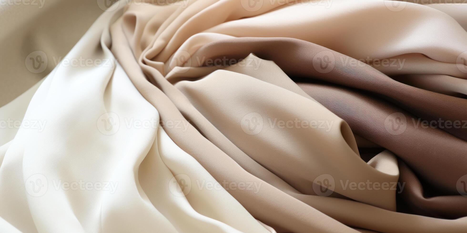 AI Generated Draped Satin Fabric in Soft White to Rich Chocolate Tones. Generative AI photo