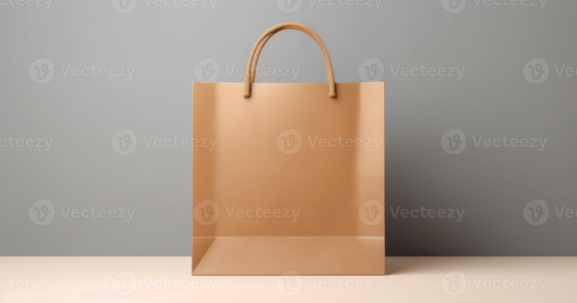 AI Generated Empty Recycled Paper Bag For Advertisement. Blank Brown Kraft Packaging For Food. Eco-Friendly Shopping Concept photo