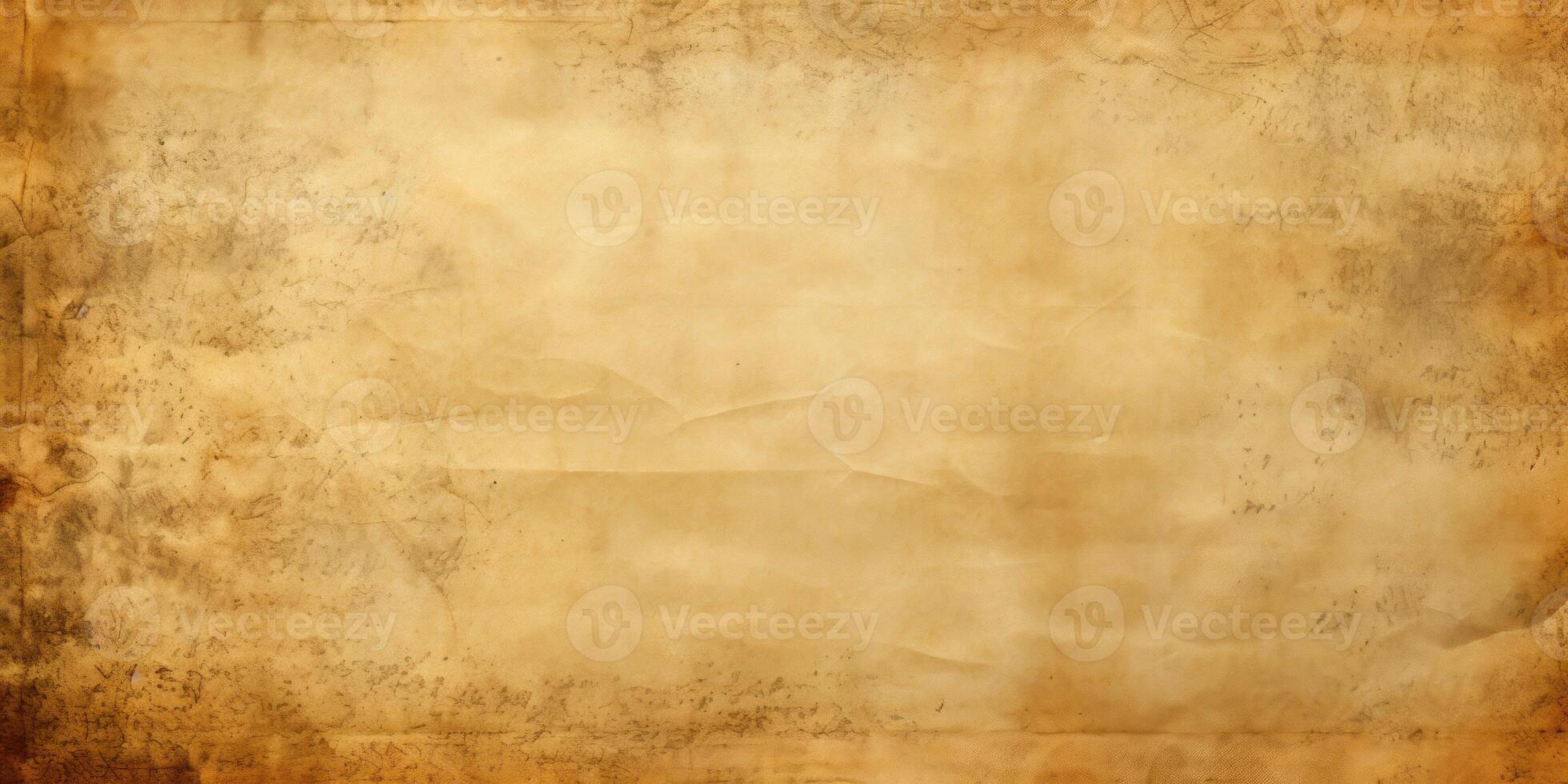 AI Generated Old Paper Background. Vintage Aged Parchment With Grunge Texture. Antique Retro Dirty Sheet. photo