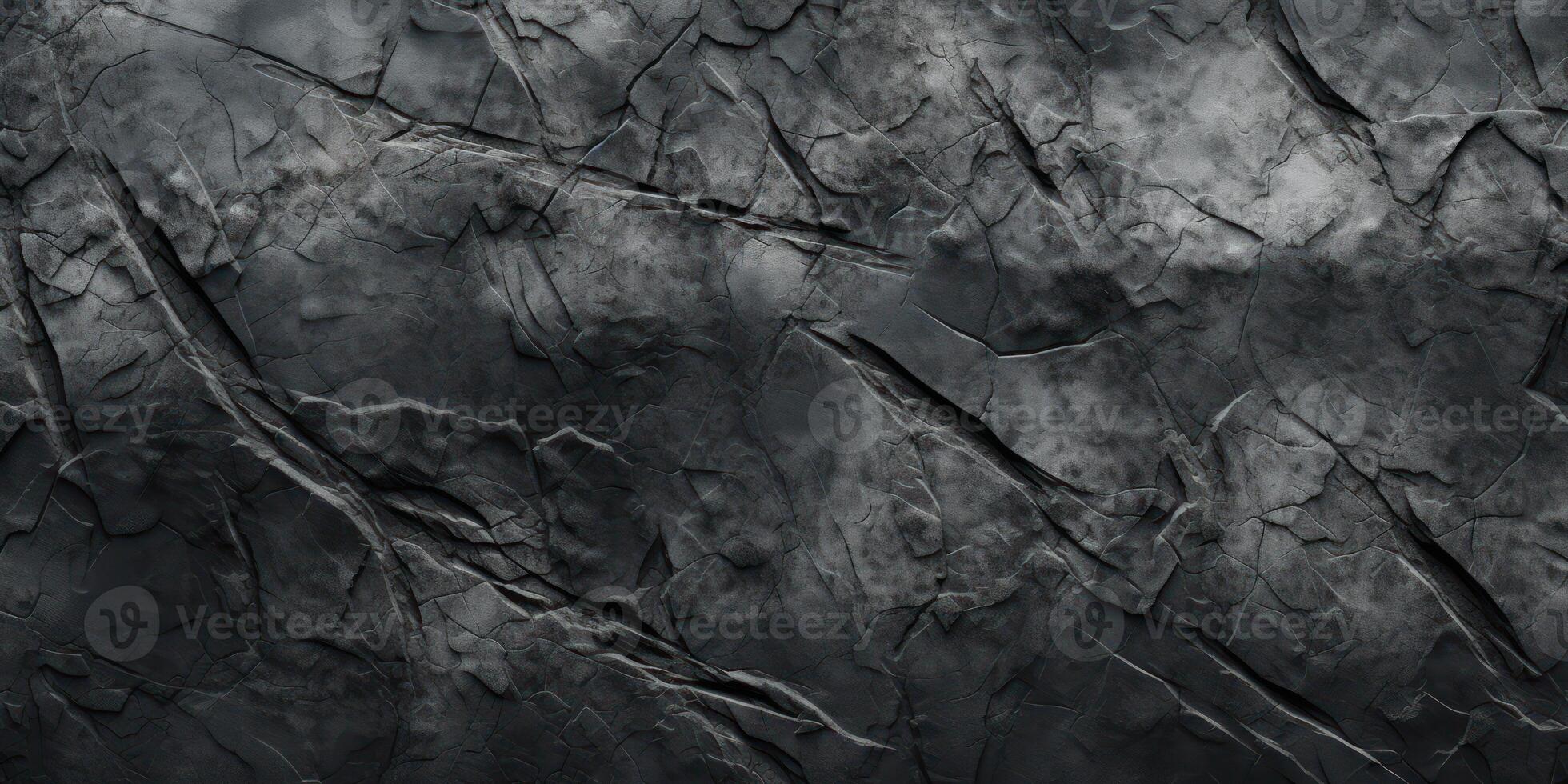 AI Generated Cracked Concrete Wall, Black Stone Background. Rough Surface Texture photo