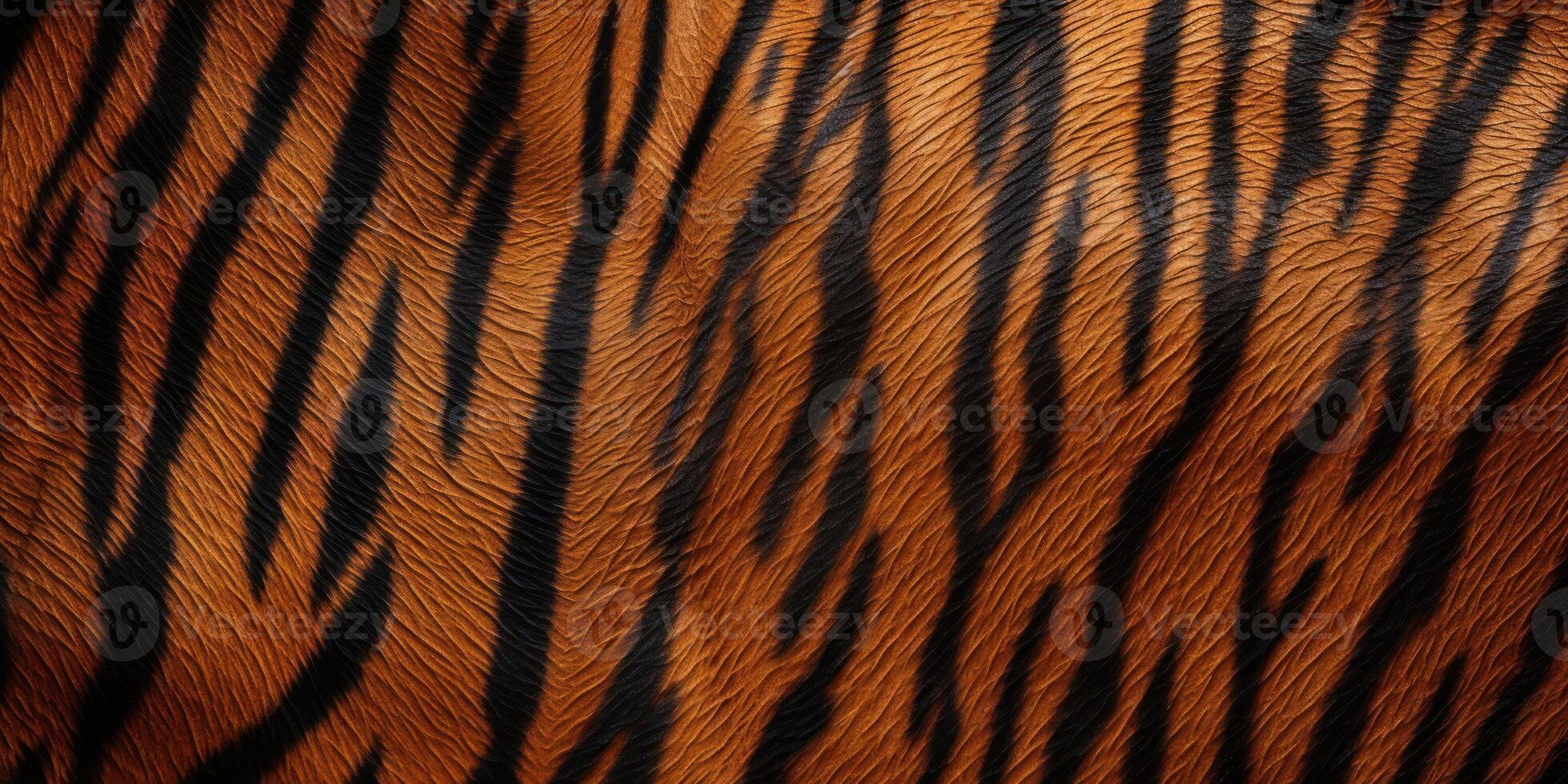 AI Generated Tiger Skin Print Background. Wild Animal Fur Texture, Wildlife Patter photo