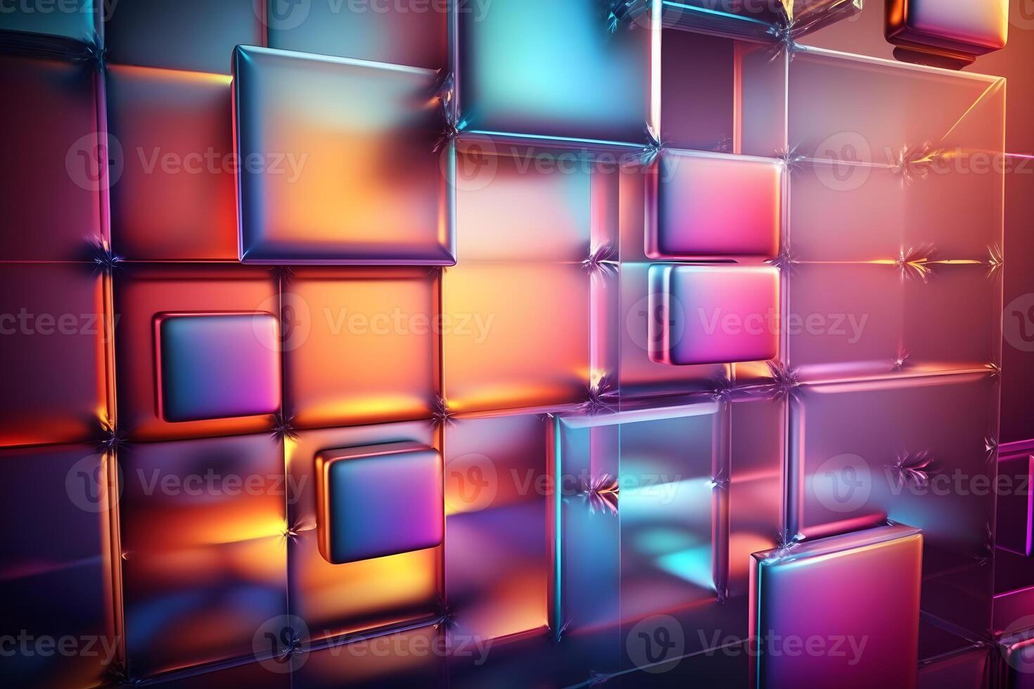 AI generated Abstract background with neon holographic square elements. Neural network AI generated photo