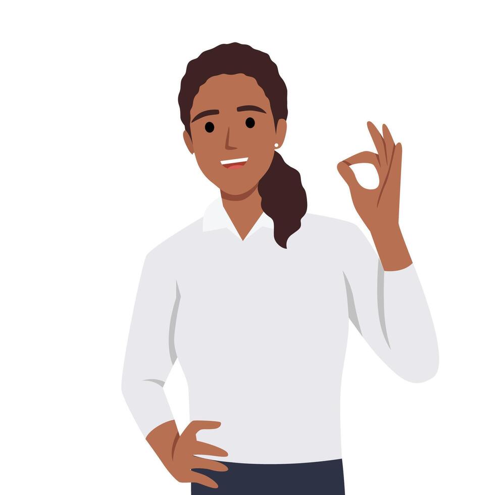 Casual business woman gesturing ok sign isolated vector illustration