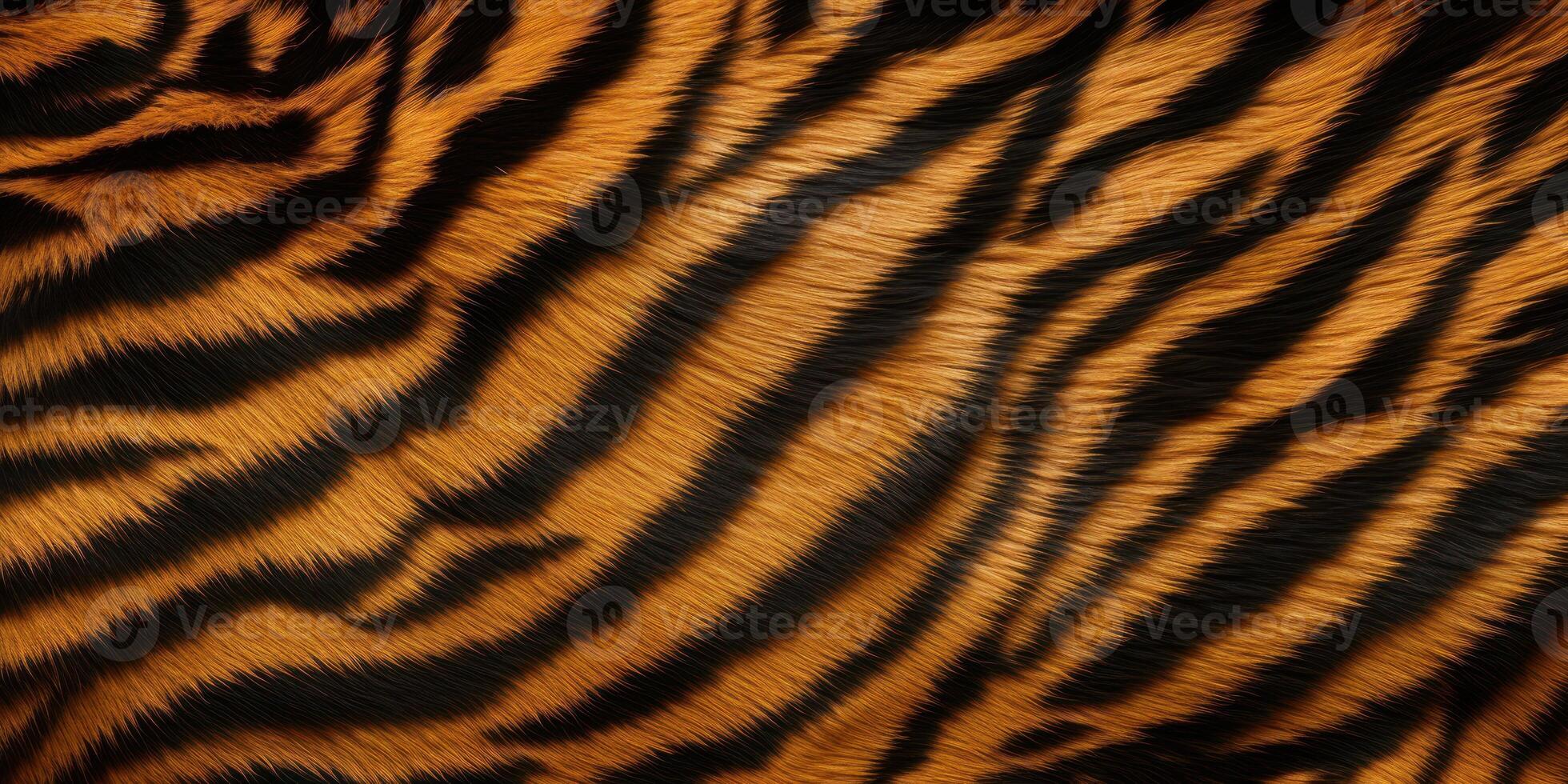AI Generated Tiger Skin, Wild Cat Fur Texture Print Background. Wildlife Striped Pattern photo
