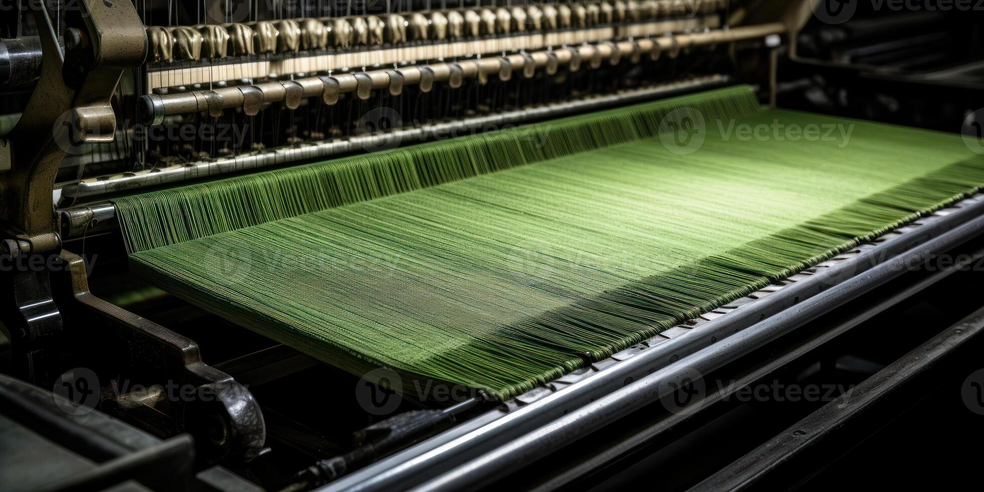 ai generado textil fábrica máquina. Costura telar, algodón producción industria. tela fabricar. generativo ai foto