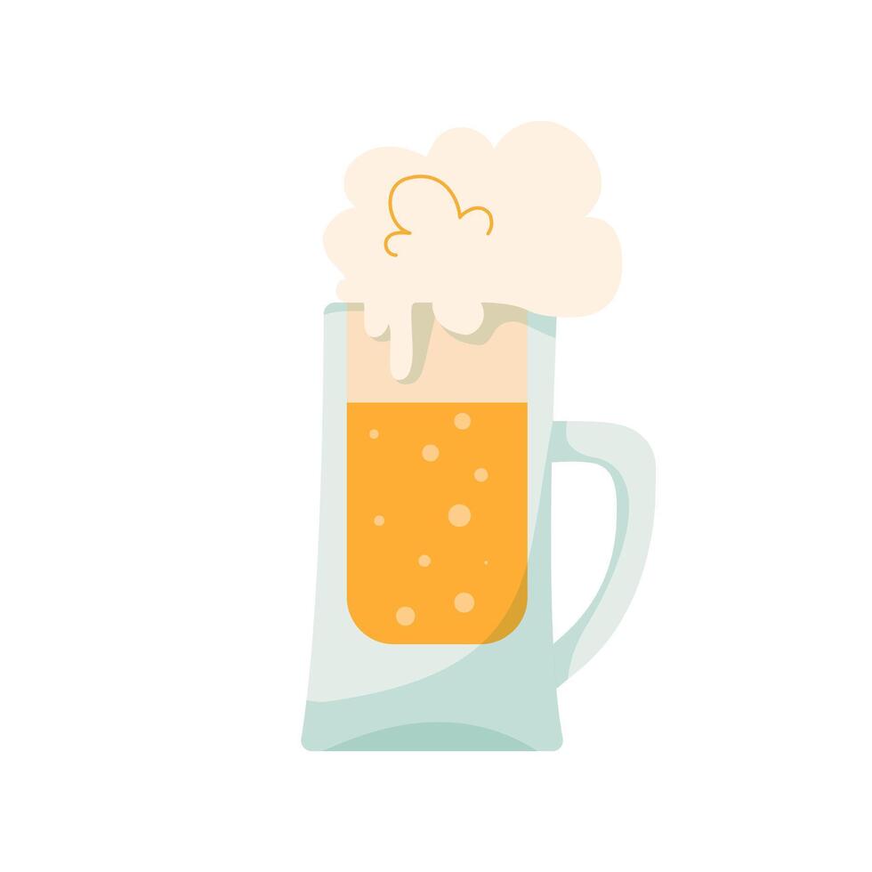 Glass of beer. Simple colored beer icon with thick foam. Bar theme, Oktoberfest and St Patrick's day concerts. Autumn beer festival illustration. Beer mug vector flat illustration.