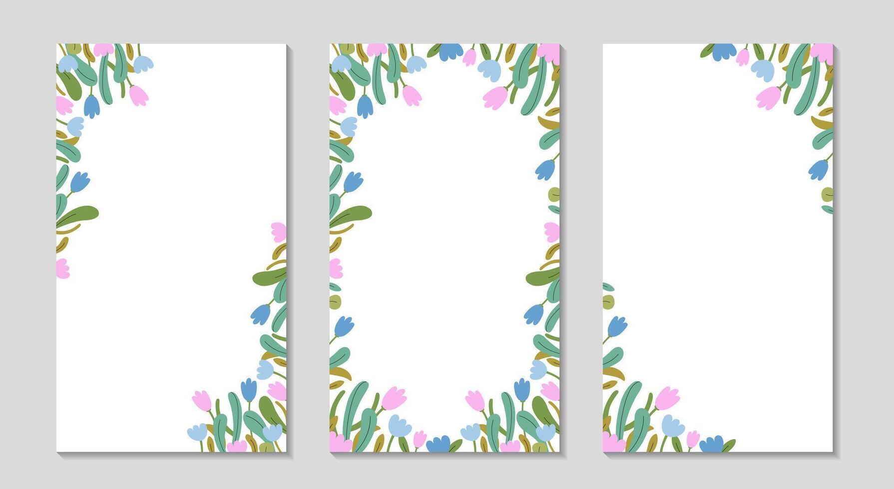 floral festivo marco para social medios de comunicación. largo saludo cuentos enviar colocar. primavera antecedentes para venta, promociones, visual diseño. primavera vertical texto plantillas para fotos y vídeos vector ilustración.