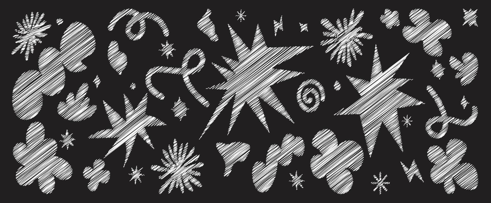 Abstract shapes set with trendy scribble texture. Contemporary aesthetic element for logo, decoration, sticker vector