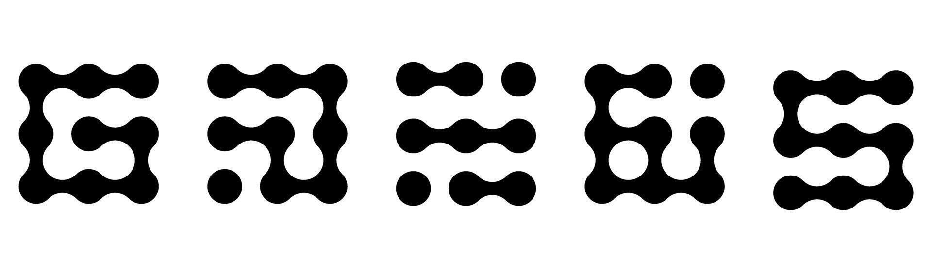Set of connected black dots. Transition metaballs. Integration symbol. Circles pattern vector
