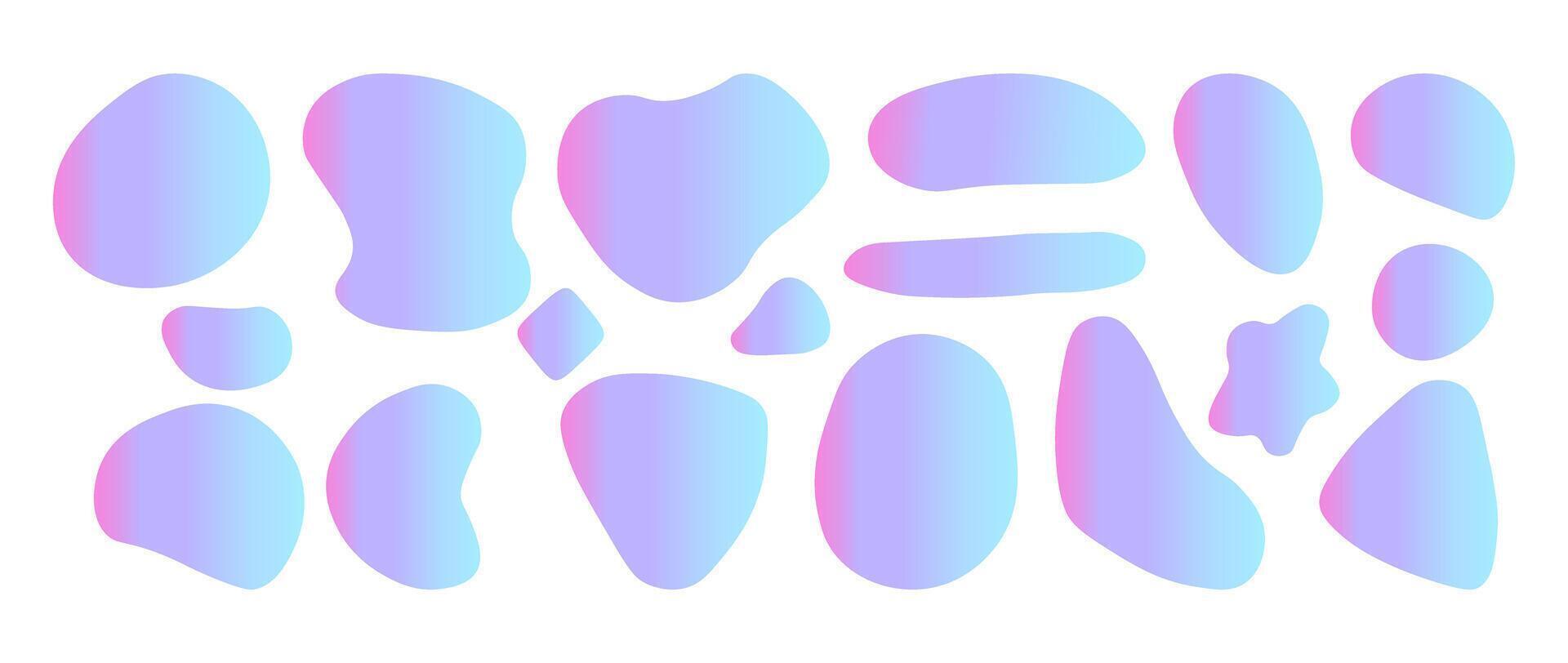 Set of holographic organic shapes. liquid shapes, graphic design elements vector