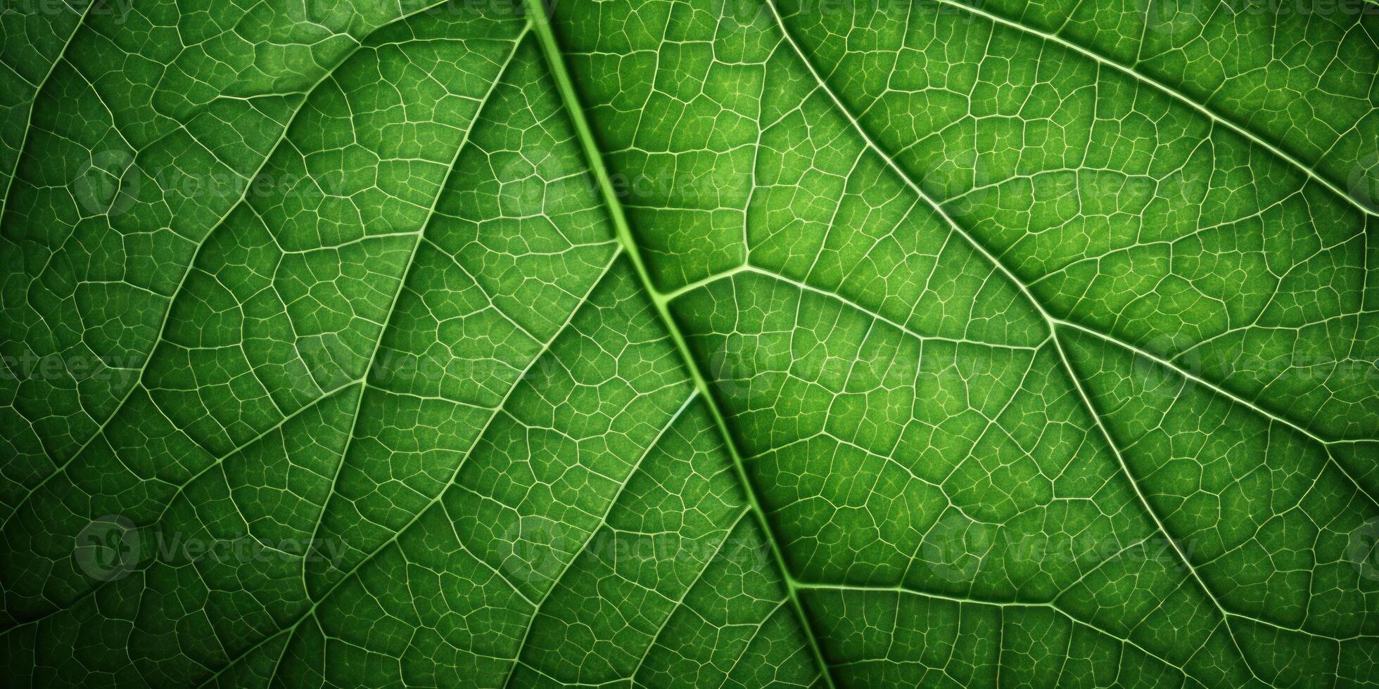 AI Generated Close-Up Detail Of Green Leaf Vein Pattern. Vivid Plant In Macro, Natural Background Design. Generative AI photo