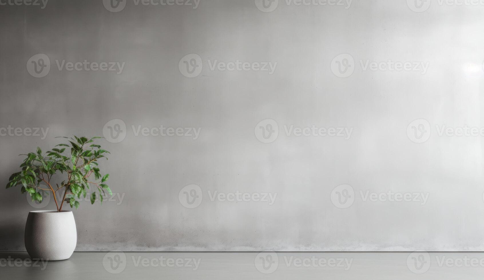 ai generado vacío habitación con gris pared blanco antecedentes. mínimo interior con en conserva verde planta foto