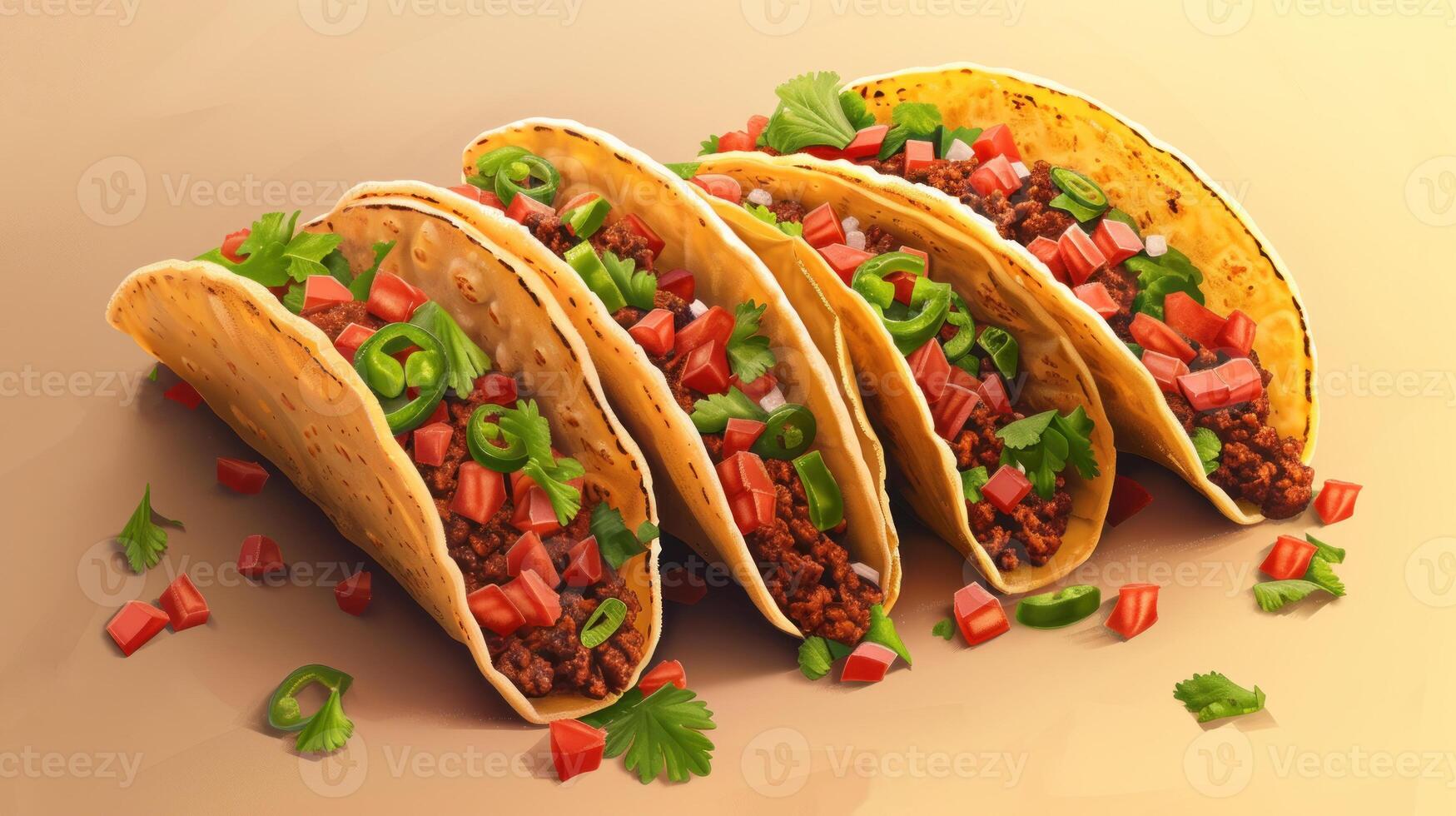 AI generated Toasted corn tortilla stuffed with meat and vegetables photo
