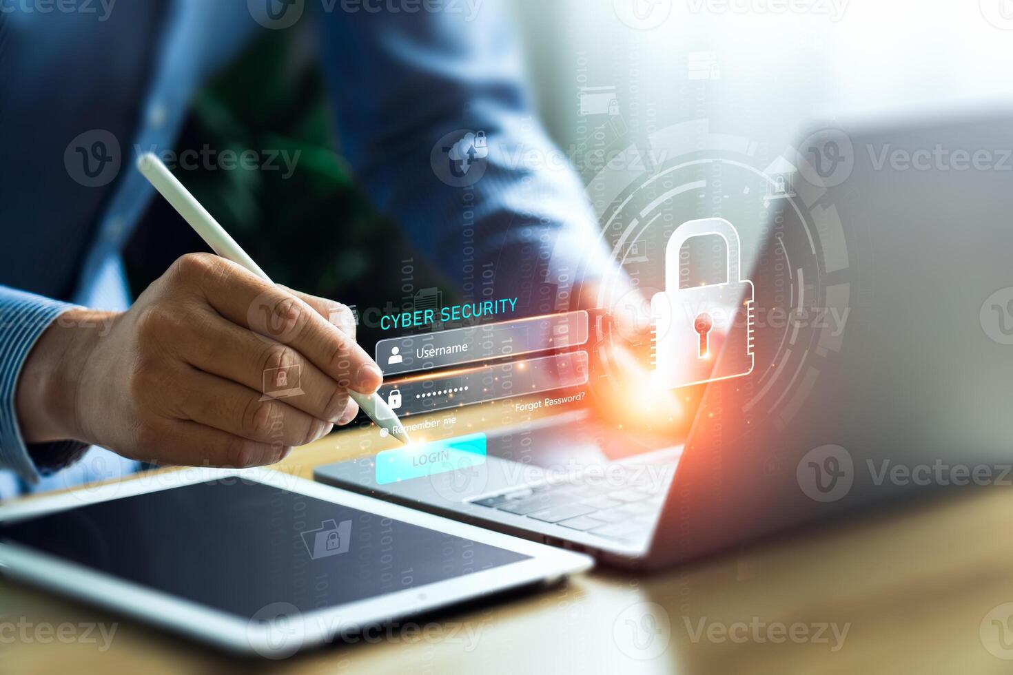 Business people, enhance your cyber security with cutting-edge solutions. Protect data, prevent threats, and ensure network safety with our expert services, safeguard data, and ensure online safety photo