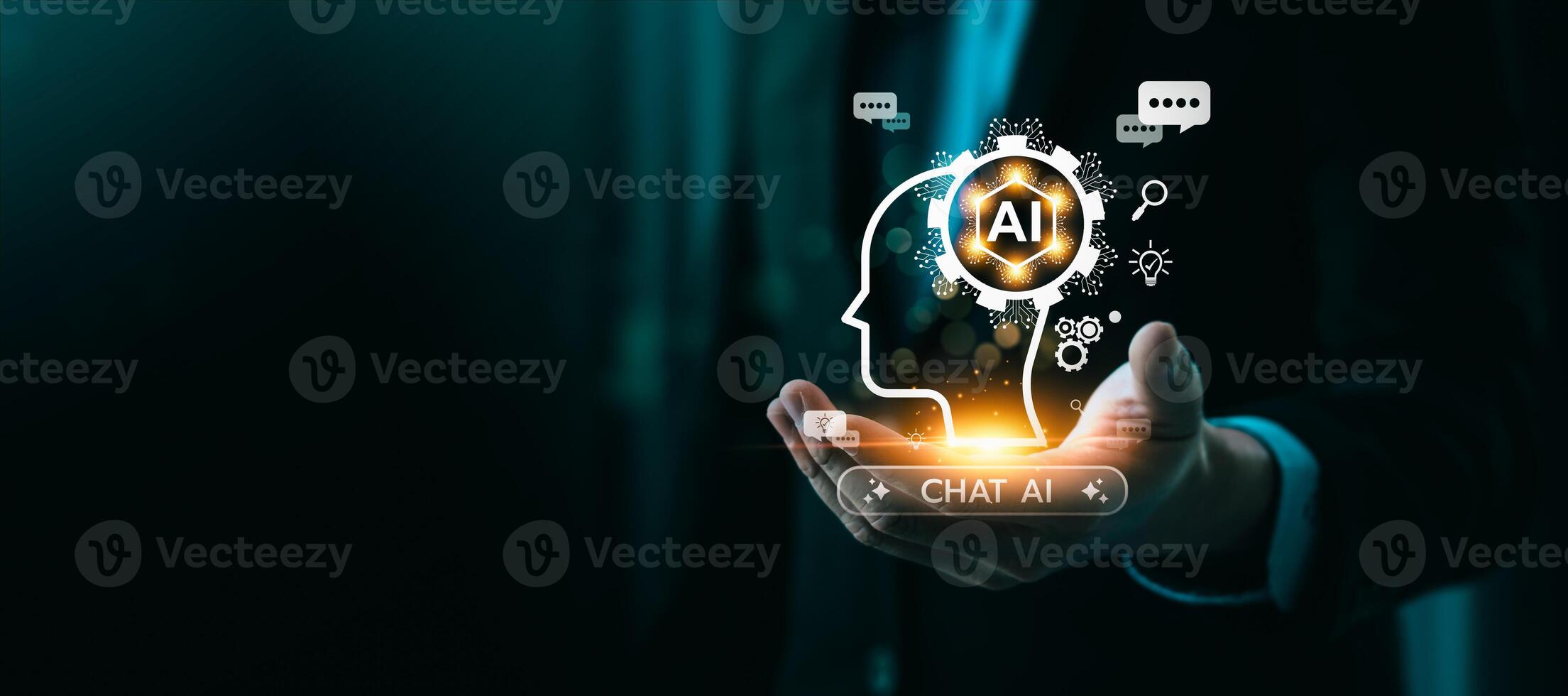 Chat Bot Chat, AI tech enhances businesses by processing data, improving decision-making, developing innovative products, automating processes, and boosting competitiveness. future technology photo