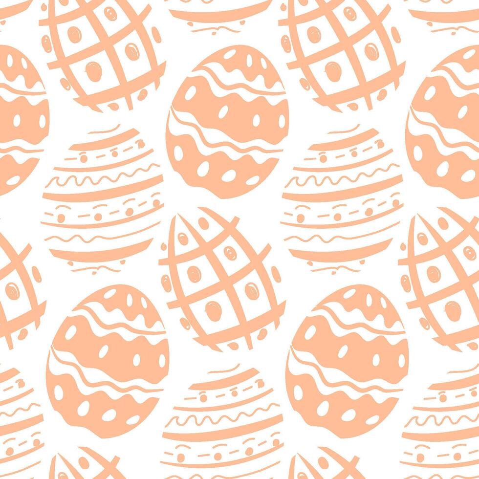 Cute vector pattern with various easter eggs peach fuzz color on white background