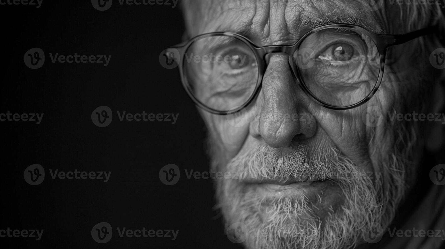 AI Generated bw photo with an elderly sad man on a black background