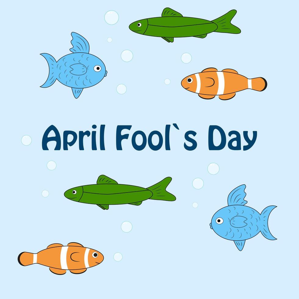 different fish on a blue background. April fool fish. vector