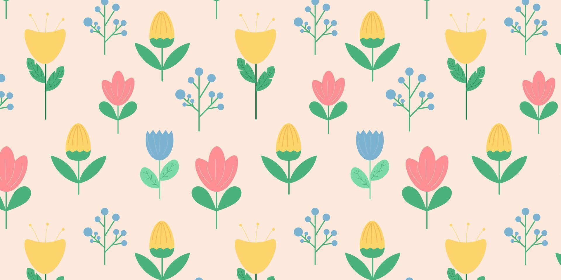 Spring or summer flower seamless pattern. vector illustration in flat cartoon style.