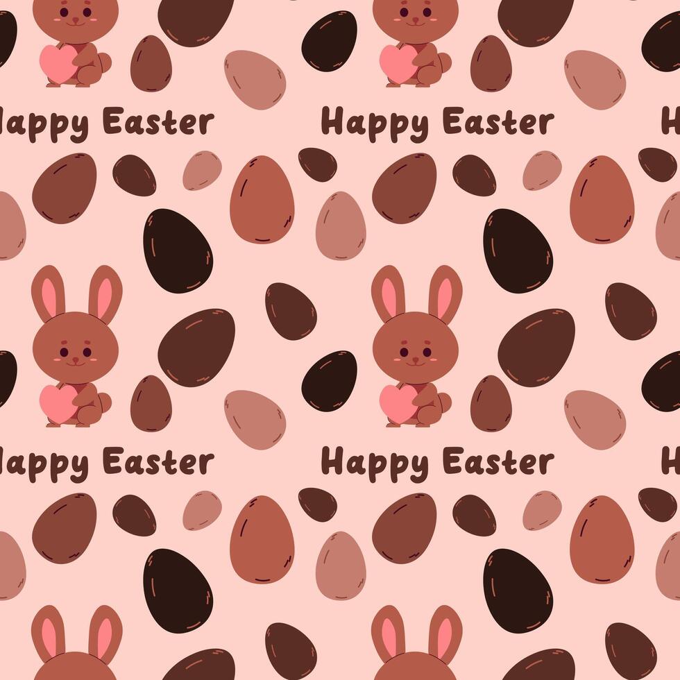 seamless pattern Happy Easter. Chocolate bunny with eggs. Vector flat illustration