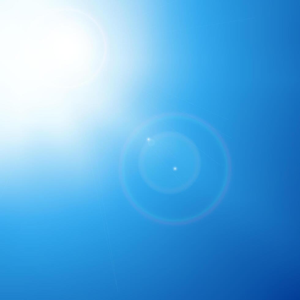 spring or summer background. clear blue sky and sun rays. Vector illustration