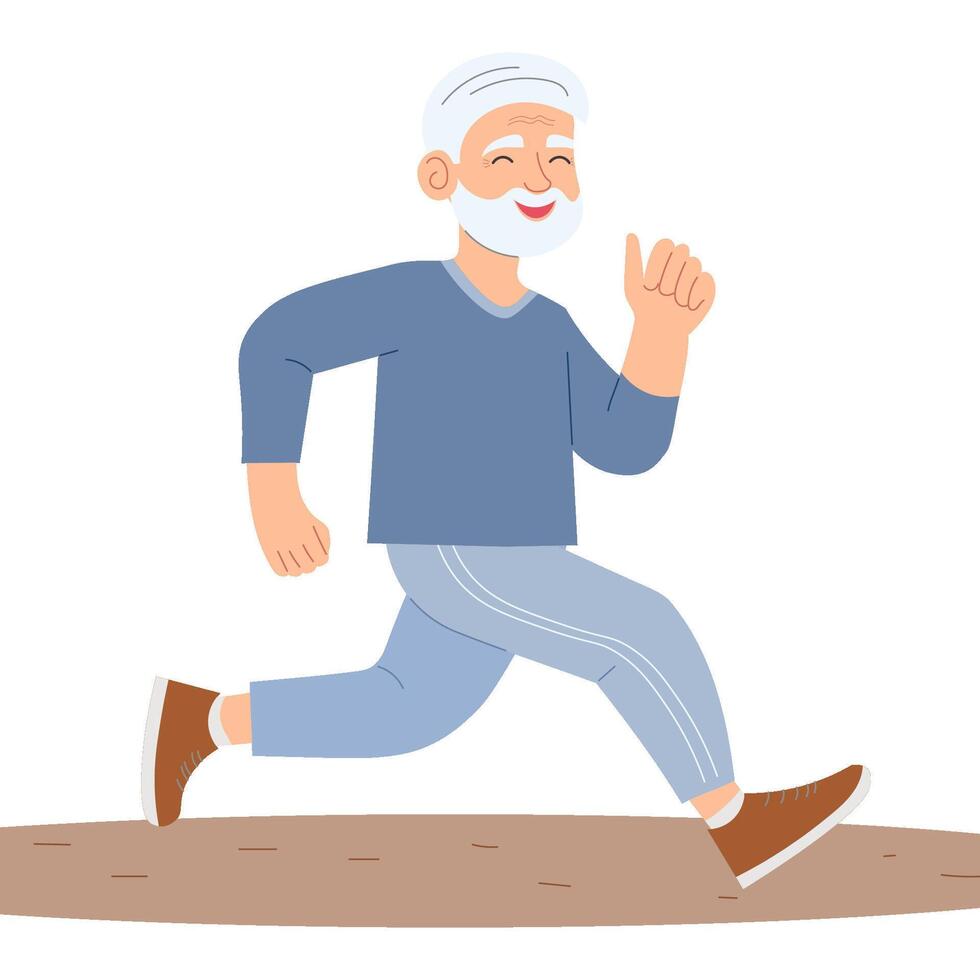 cute old man runs. healthy lifestyle, self-care, sports. vector illustration