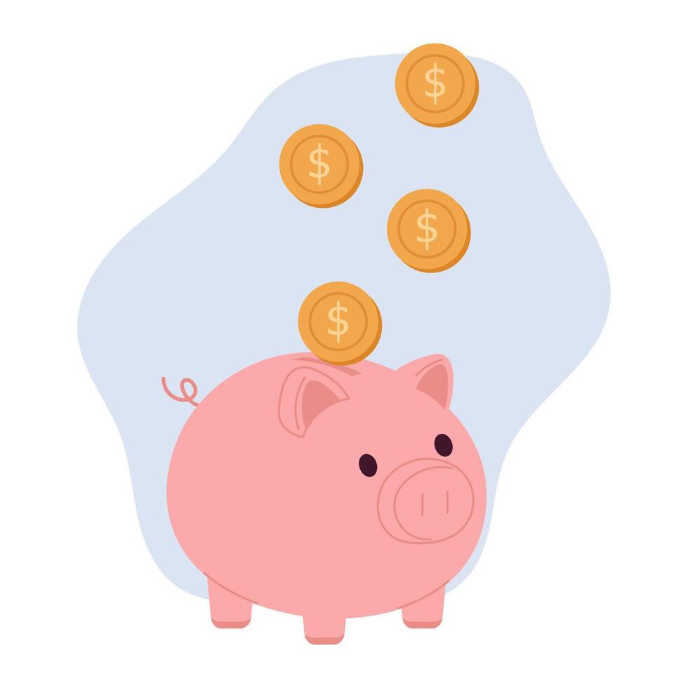 An investment fund, a portfolio of assets invested in stocks, banks and finance. Piggy Bank in a flat vector illustration.
